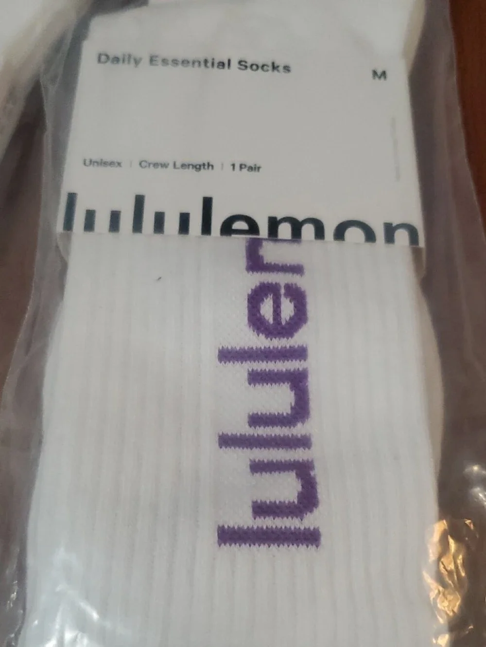 lululemon athletica Daily Essential Crew Socks – White with Brown or Purple Logo